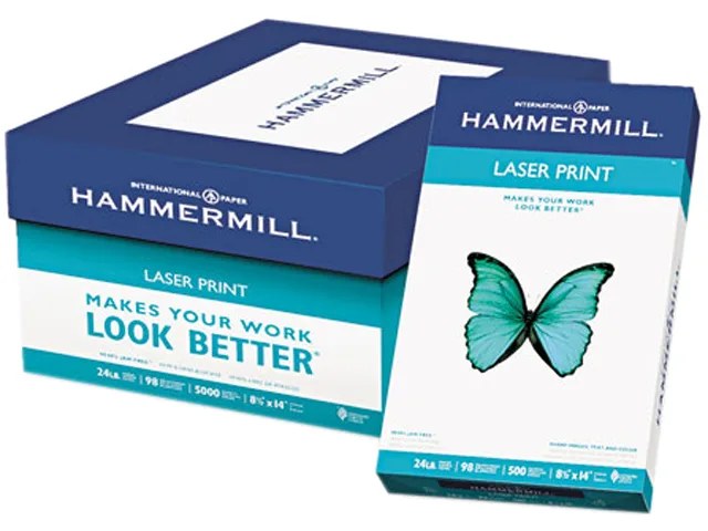 Hammermill Hammermill 104612 Laser Paper 98 Bright 24lb 8-1/2 x 14 White 500 Sheets — product photo
