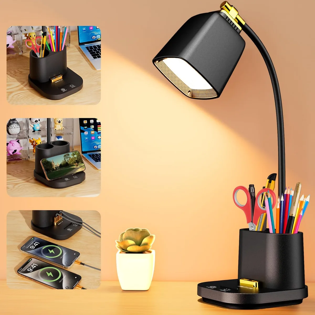  Hifireelf LED Desk Lamp 10W 3000K/4500K/6500K USB Pen Holders — product photo