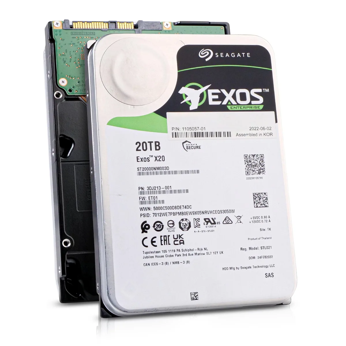 Seagate Seagate Exos X20 ST20000NM003D 20TB SAS 12Gb/s 3.5" internal hard drive — product photo