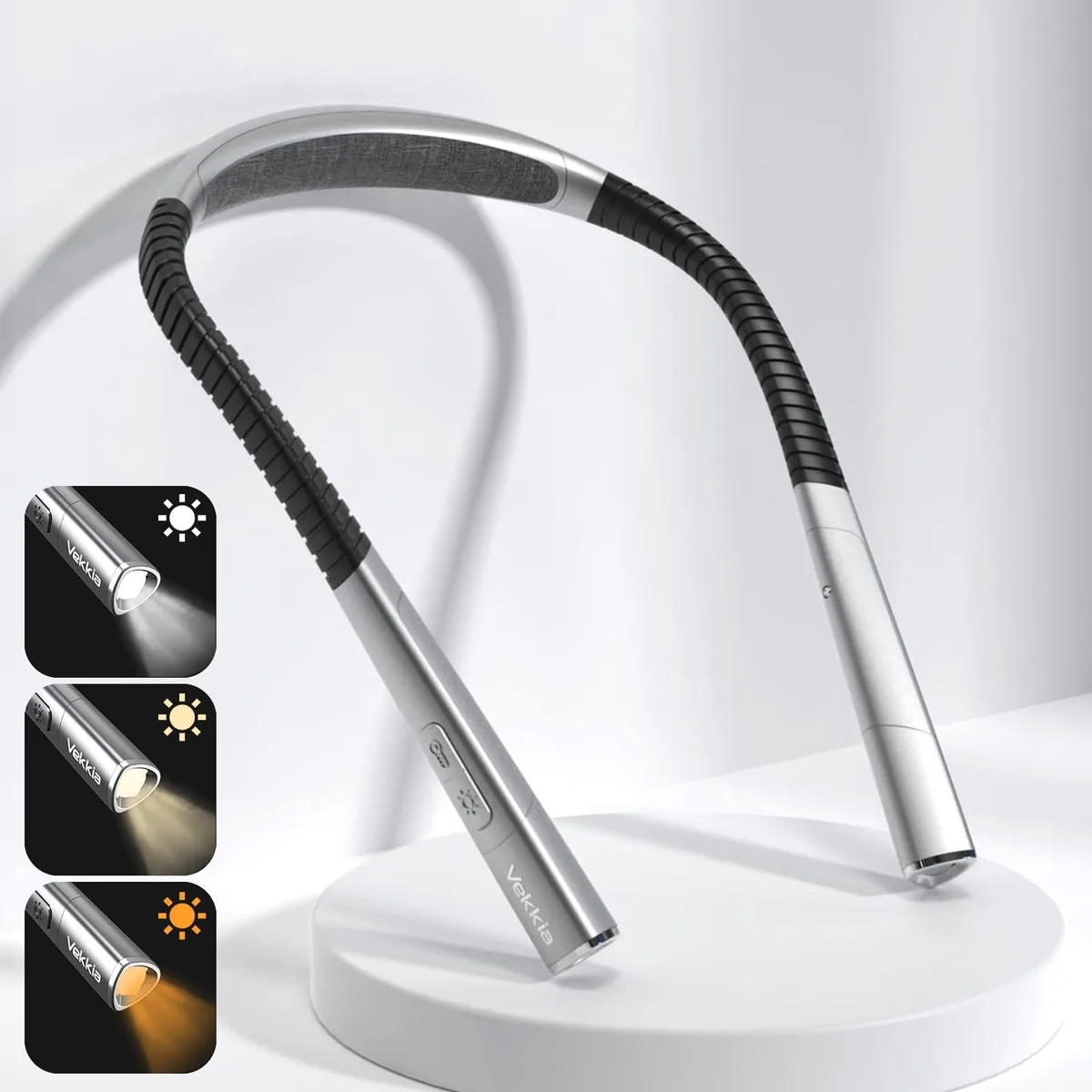 Flexible neck-worn LED reading light, lightweight matte finish, 2.7 oz