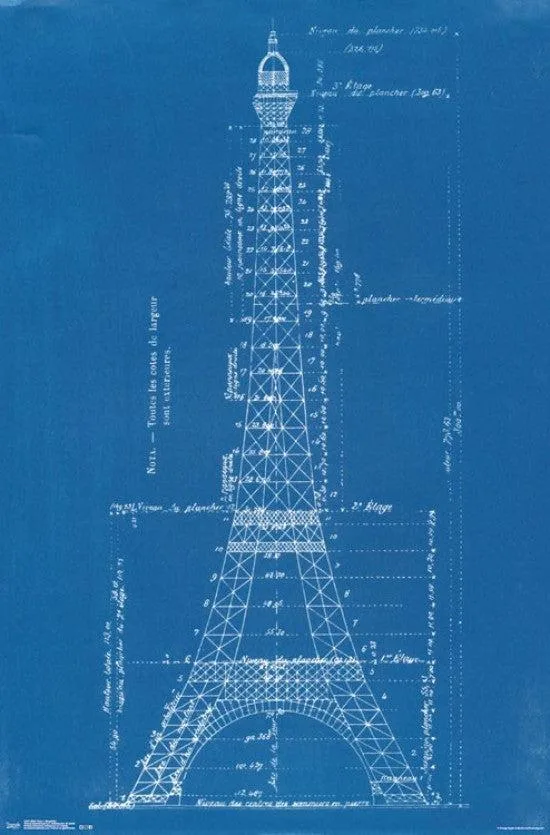 Posterazzi Eiffel Tower blueprints poster 22 x 34 inches