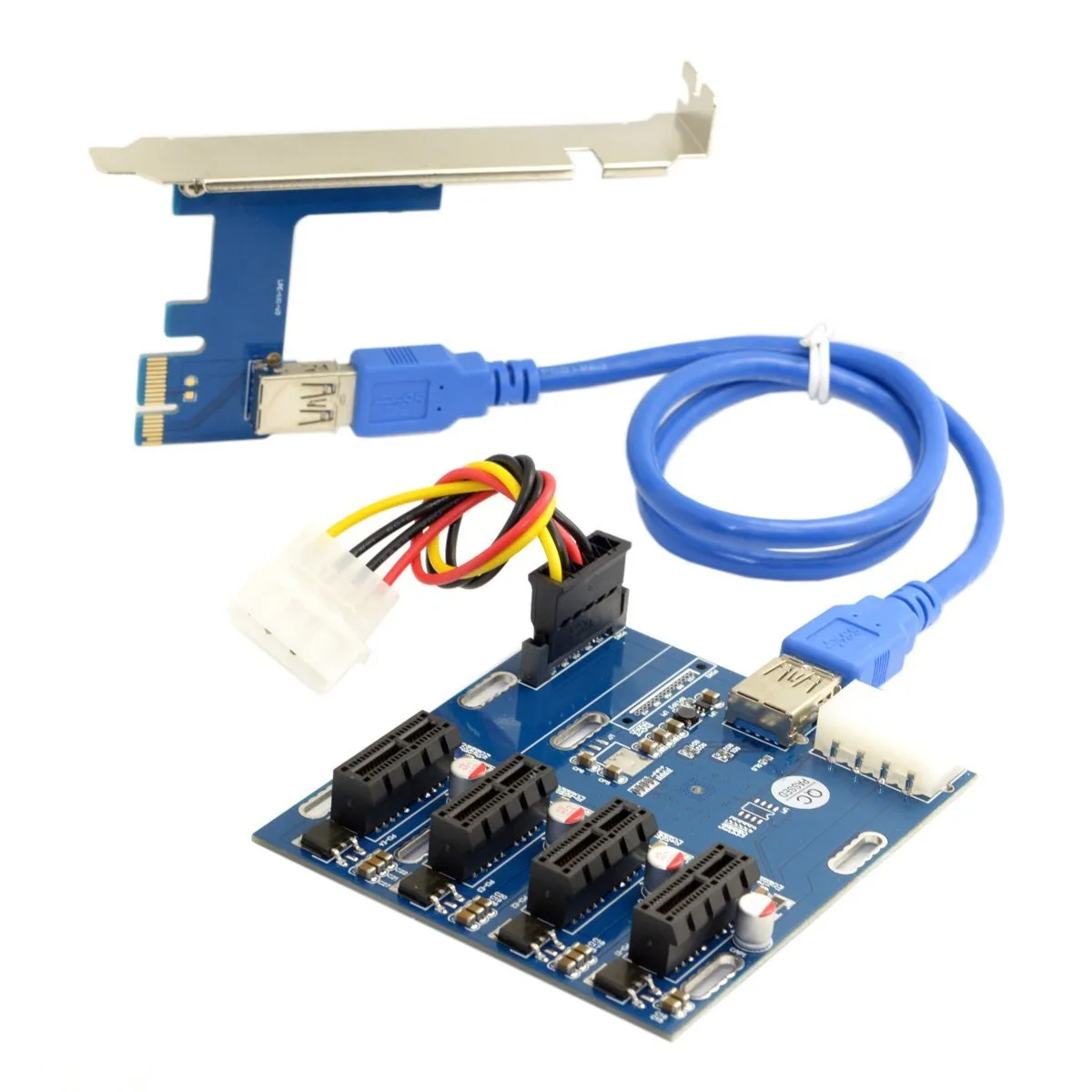 TeKit TeKit PCI-e 1x to 4 Port Switch Hub Riser Card with USB 3.0 Cable — product photo