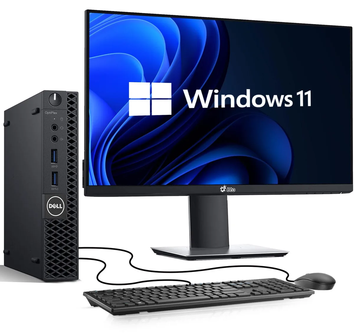 DELL Dell OptiPlex 3070 Tiny desktop PC i7-9700T 32GB DDR4 1TB SSD 22in monitor Wi-Fi KB/Mouse Win11 Pro — product photo