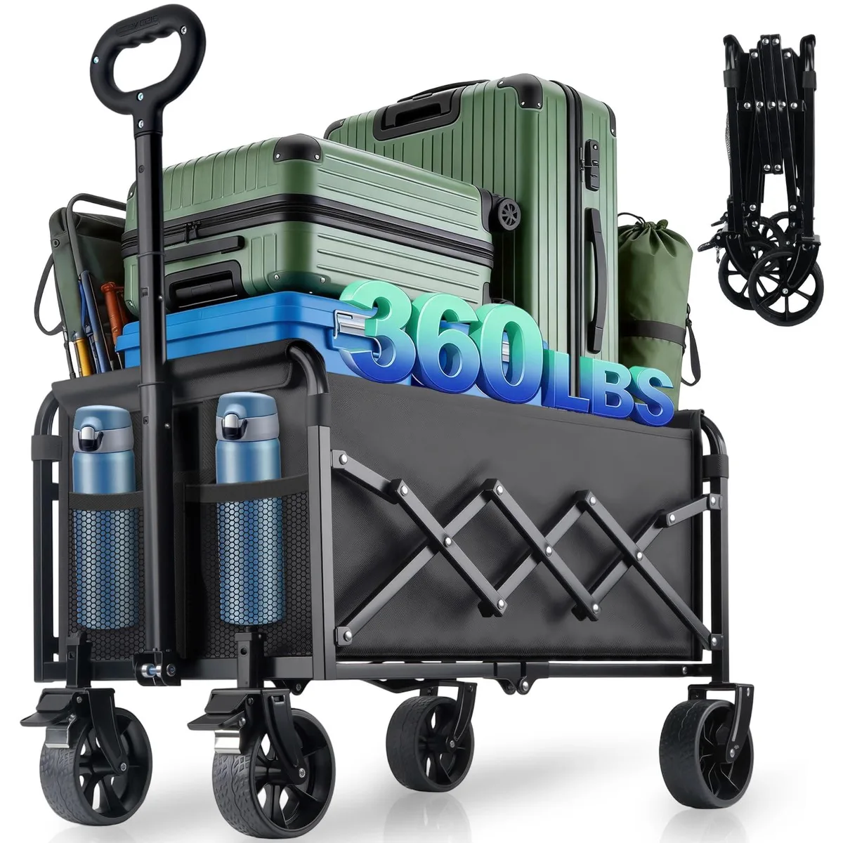 Amkurozo Collapsible Wagon Cart with Brakes 120L 360 lbs — product photo