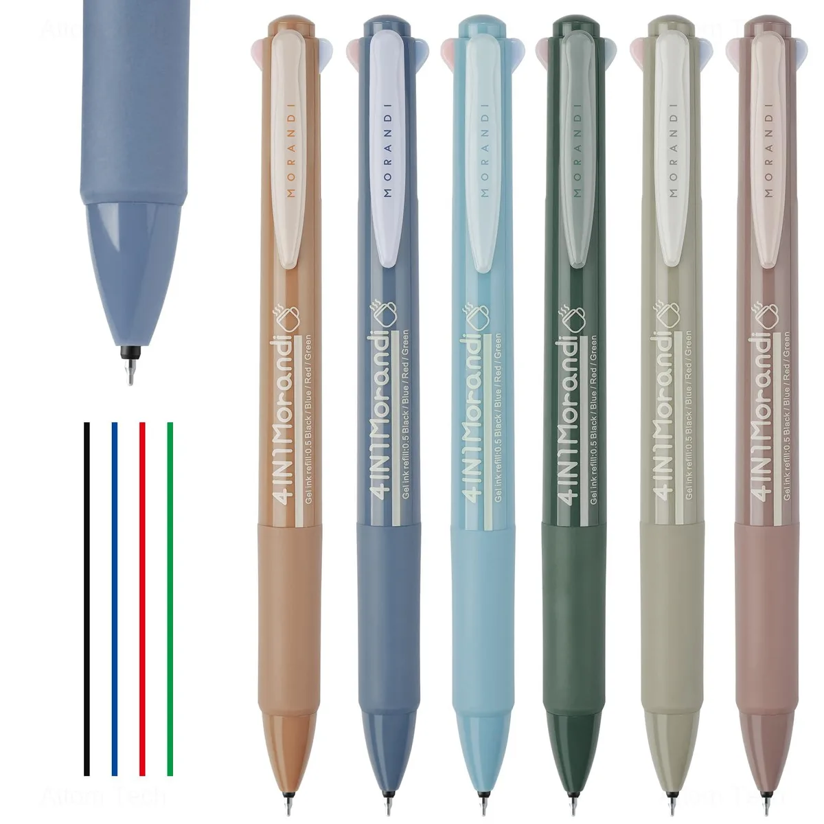  NiArt 4-in-1 Multicolor Ballpoint Gel Pen 0.5mm 6-Pack (6 Morandi Barrel Colors) — product photo