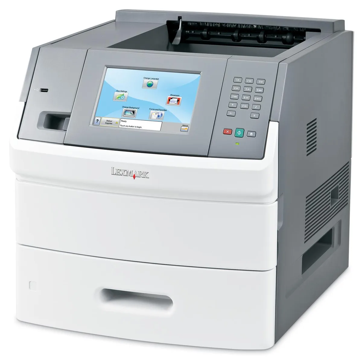 White Lexmark T656DNE monochrome laser printer rectangular box shape