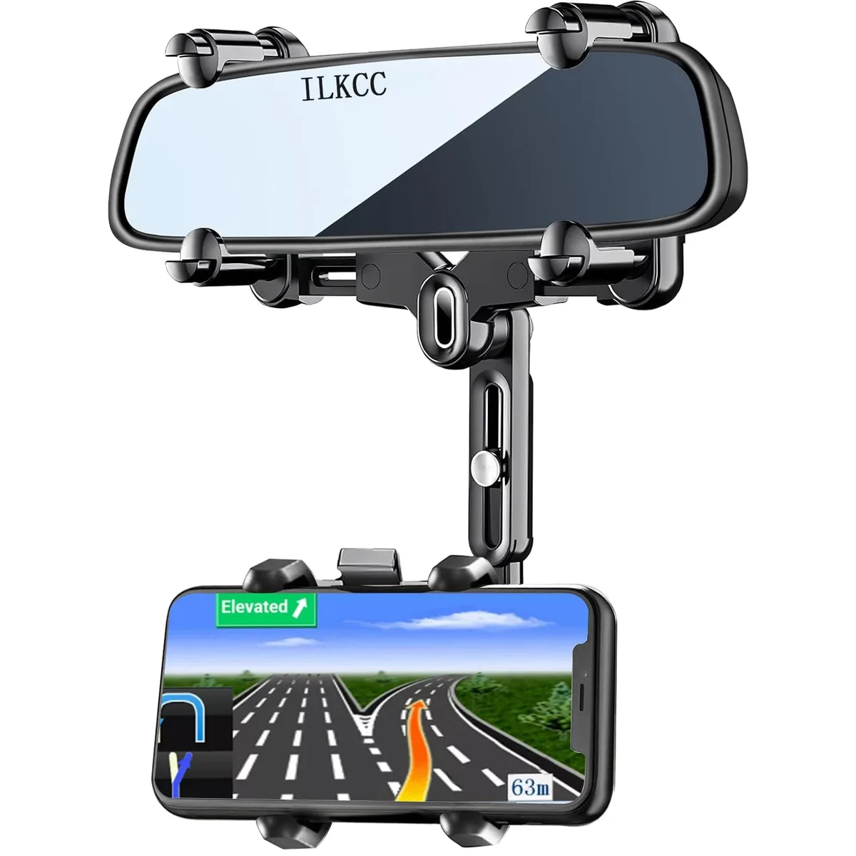 No Sew No Sew OUREAR7 Rear View Mirror Phone Mount 360° Rotating Retractable Anti-Shake Black — product photo