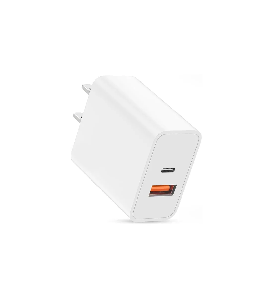 White rectangular wall charger with USB-C and USB-A ports