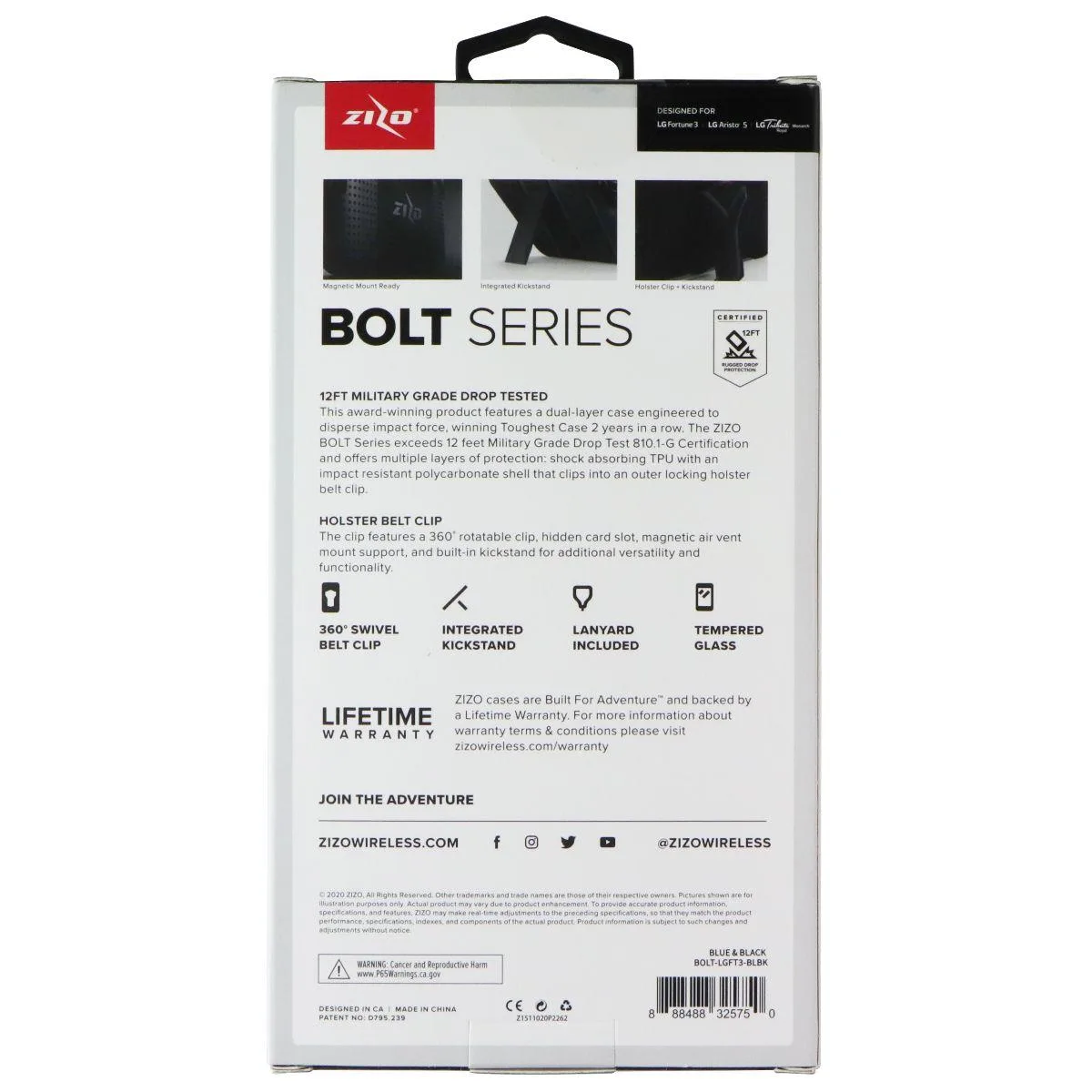 Zizo Zizo Bolt Series Case for LG Fortune 3 / Aristo 5 Blue/Black — product photo