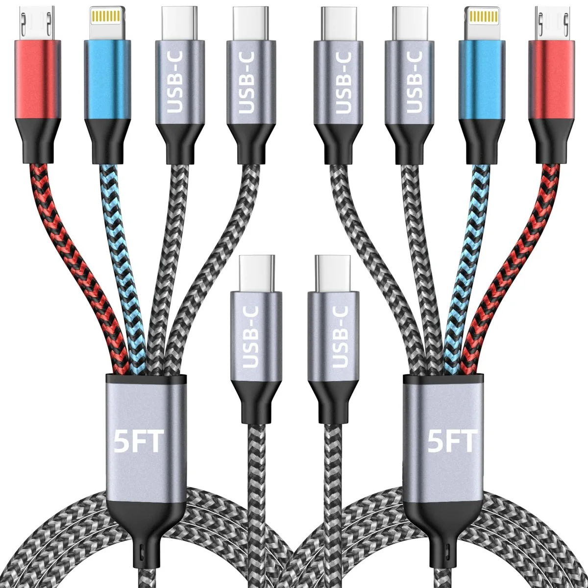  Jogrytece SX-4 in 1 USB-C Charging Cable 5FT 2 Pack Gray Blue Red — product photo