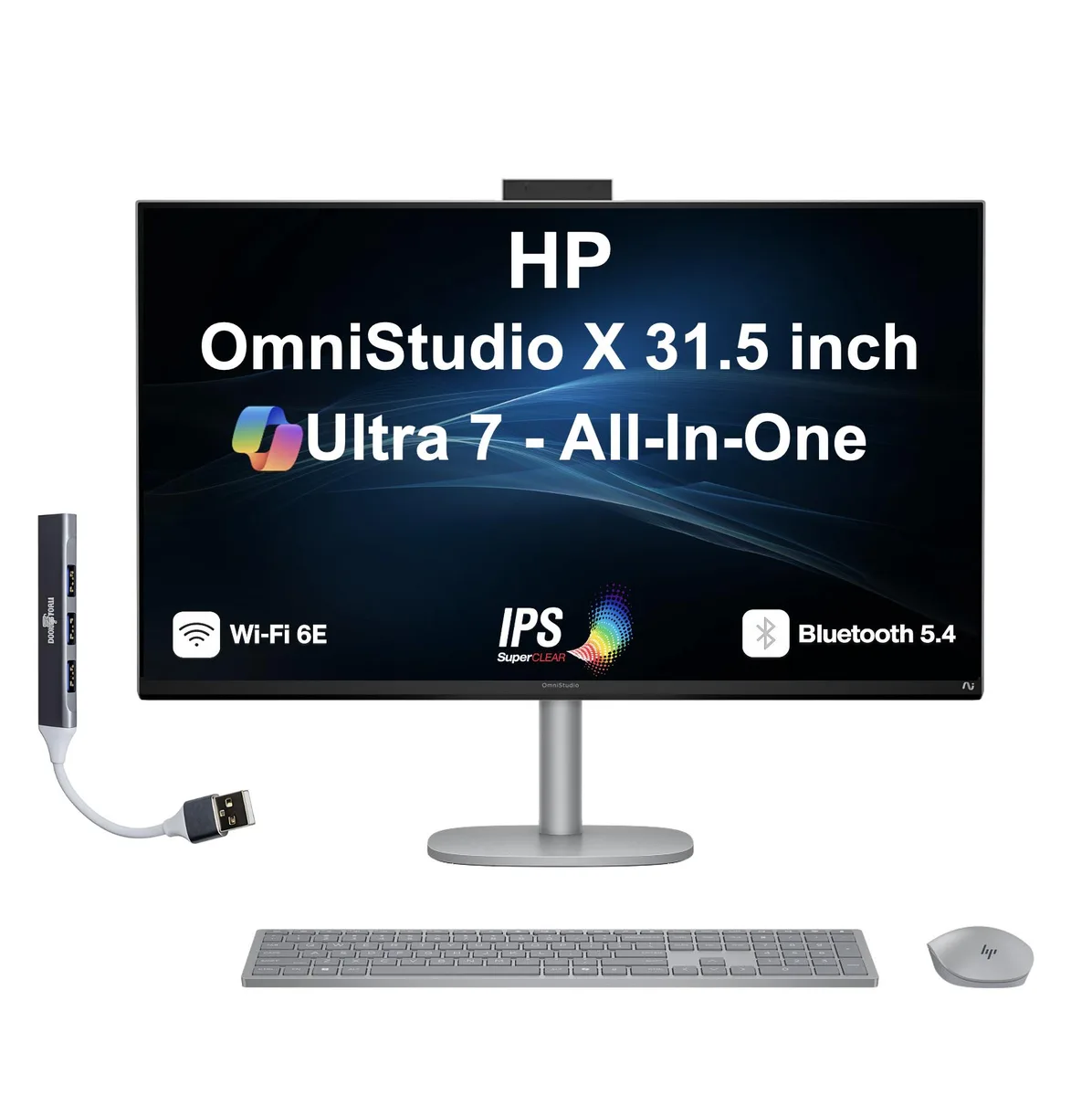 HP HP OmniStudio X all-in-one PC 31.5" 4K 16GB 2TB Ultra 7-256V Arc 140V w/DKZ USB Port Expander — product photo