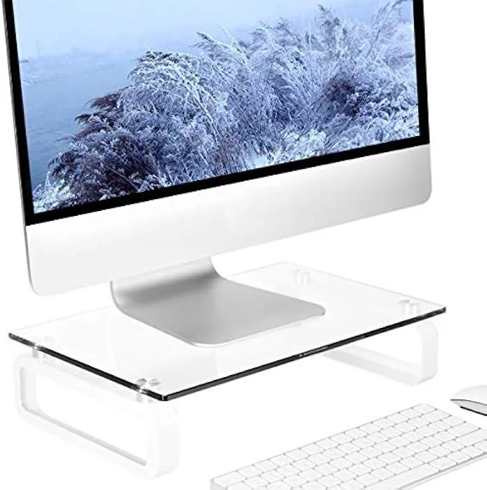 TAURKENAM TAURKENAM Clear Tempered Glass Monitor Stand 15 x 9.5 x 3.4 in 88 lbs — product photo