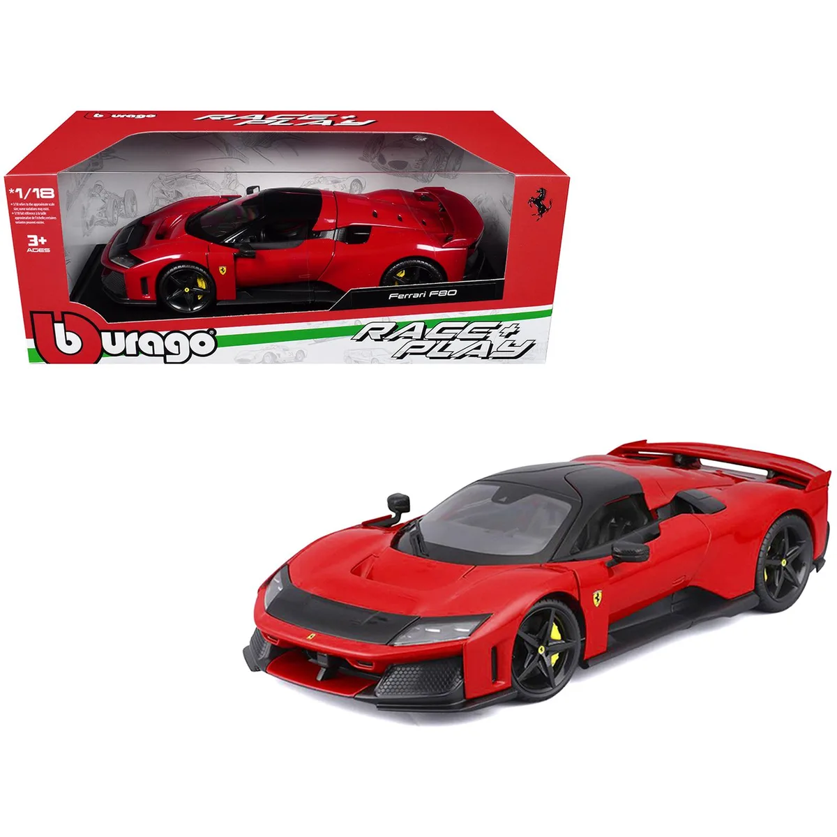 BBURAGO BBURAGO Ferrari F80 Red with Black Top "Race + Play" 1/18 Diecast Hobby Collectible — product photo