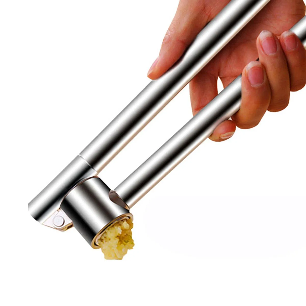 Stainless steel garlic press with 19cm extended handle, 0.61lb