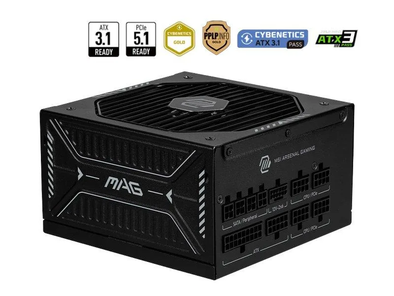 MSI MSI MAG A850GLS PCIE5 power supply 850W 80+ Gold ATX 3.1 PCIe 5.1 — product photo