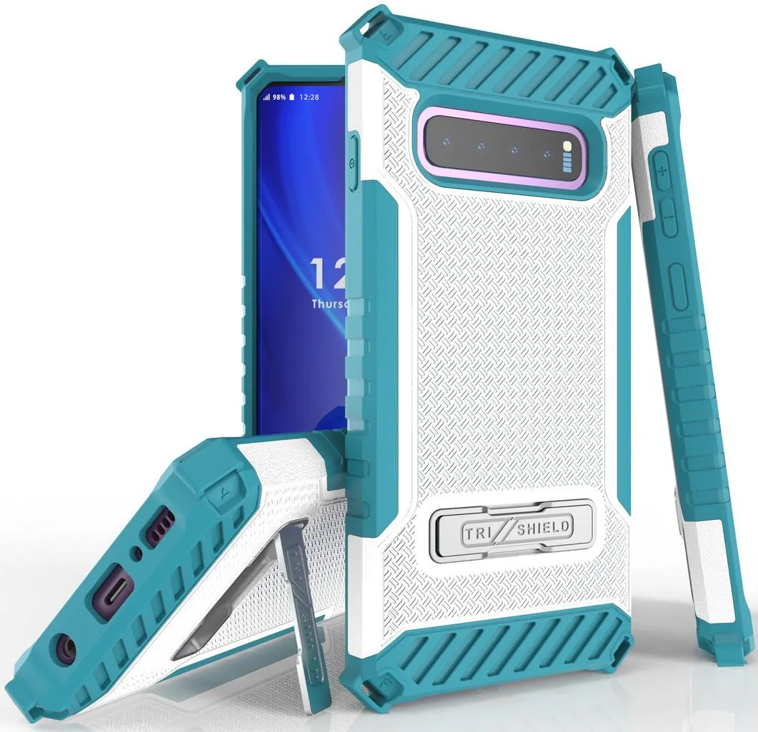 Nakedcellphone Nakedcellphone Tri-Shield Kickstand Case + Lanyard Strap Galaxy S10 White/Turquoise — product photo