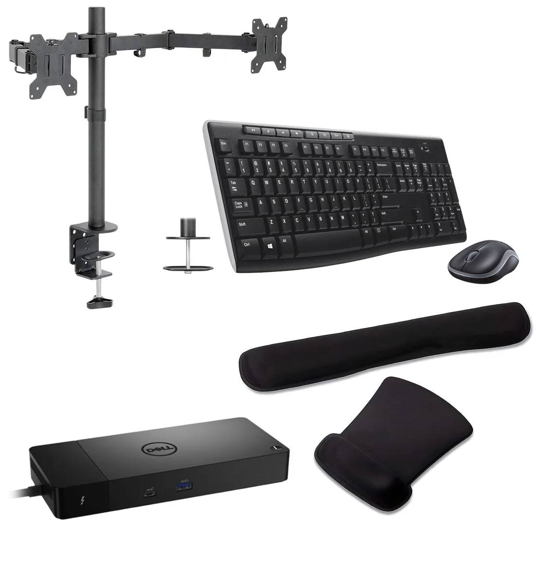 DELL DELL WD22TB4 Thunderbolt Dock 130W Bundle with Dual Monitor Stand, MK270 Keyboard &amp; Mouse, Gel Wrist Pad — product photo
