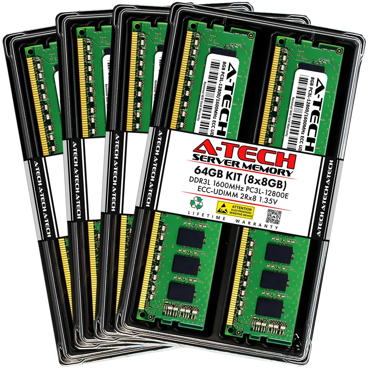 A-Tech A-Tech 64GB (8x8GB) DDR3L 1600 ECC UDIMM 2Rx8 1.35V Server RAM — product photo