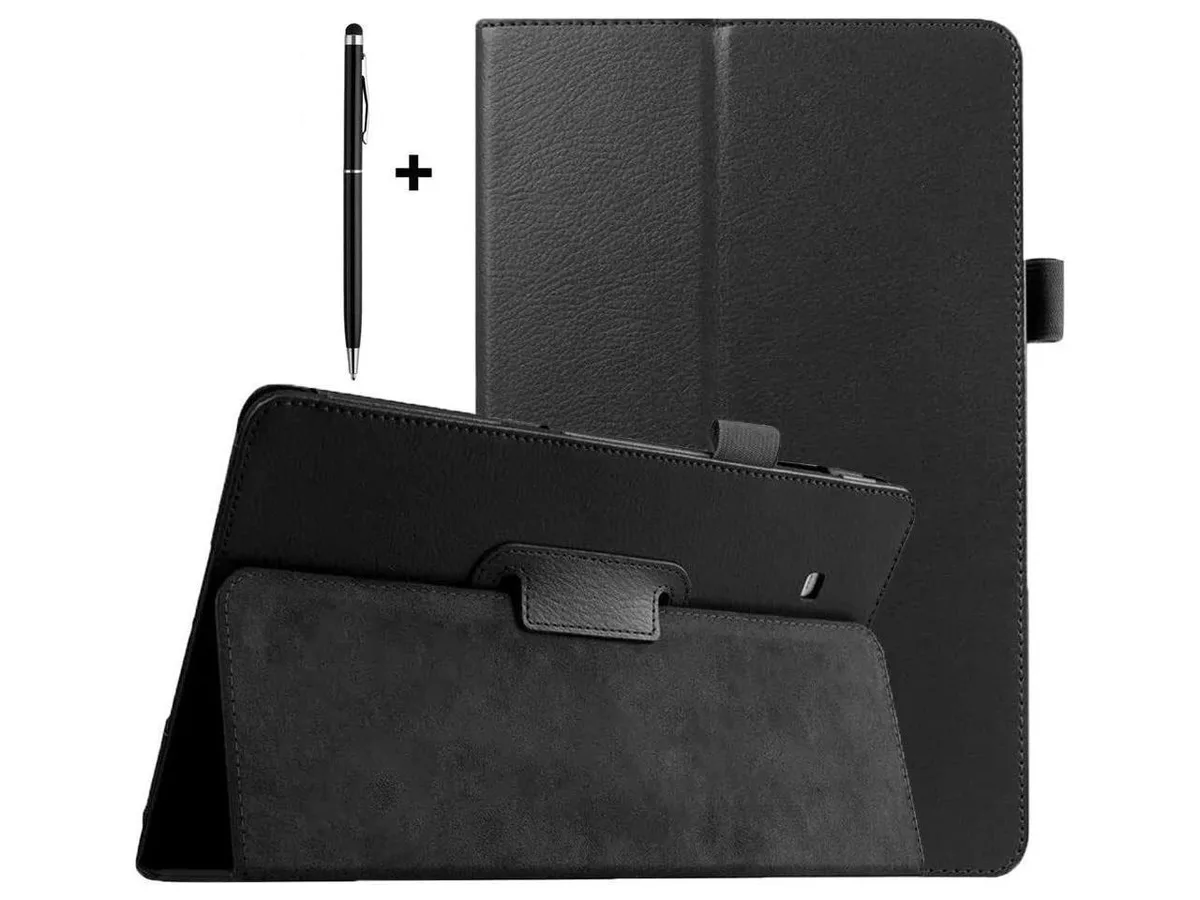 Black leather folio case for Galaxy Tab E 9.6 inch 2015 with stylus pen