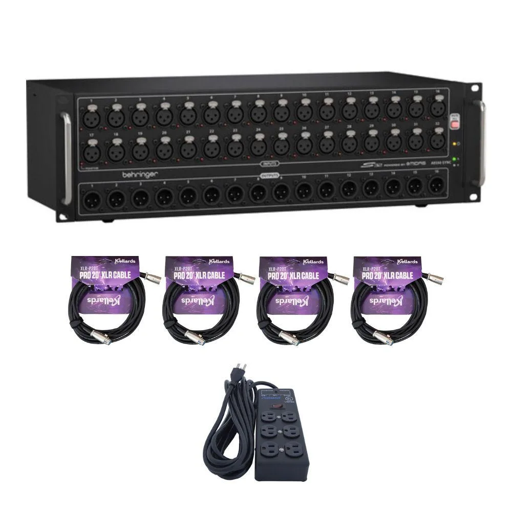 Behringer Behringer S32 Digital I/O Stage Box Bundle with 4x 20 ft XLR Cables, 6-Outlet Surge Protector — product photo