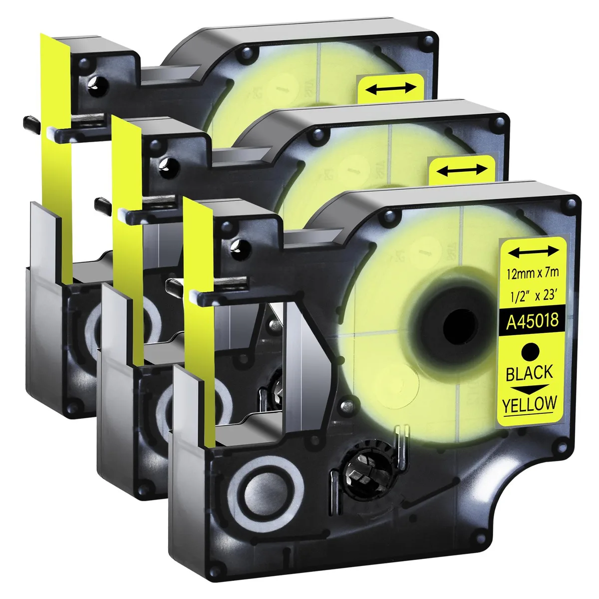GREENCYCLE GREENCYCLE D1 Label Tape 12mm 23ft 3 Pack Black on Yellow — product photo