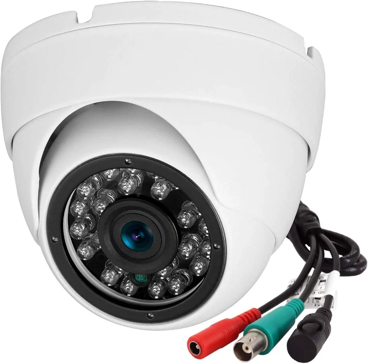 White metal dome CCTV camera with 24 IR LEDs visible behind clear cover