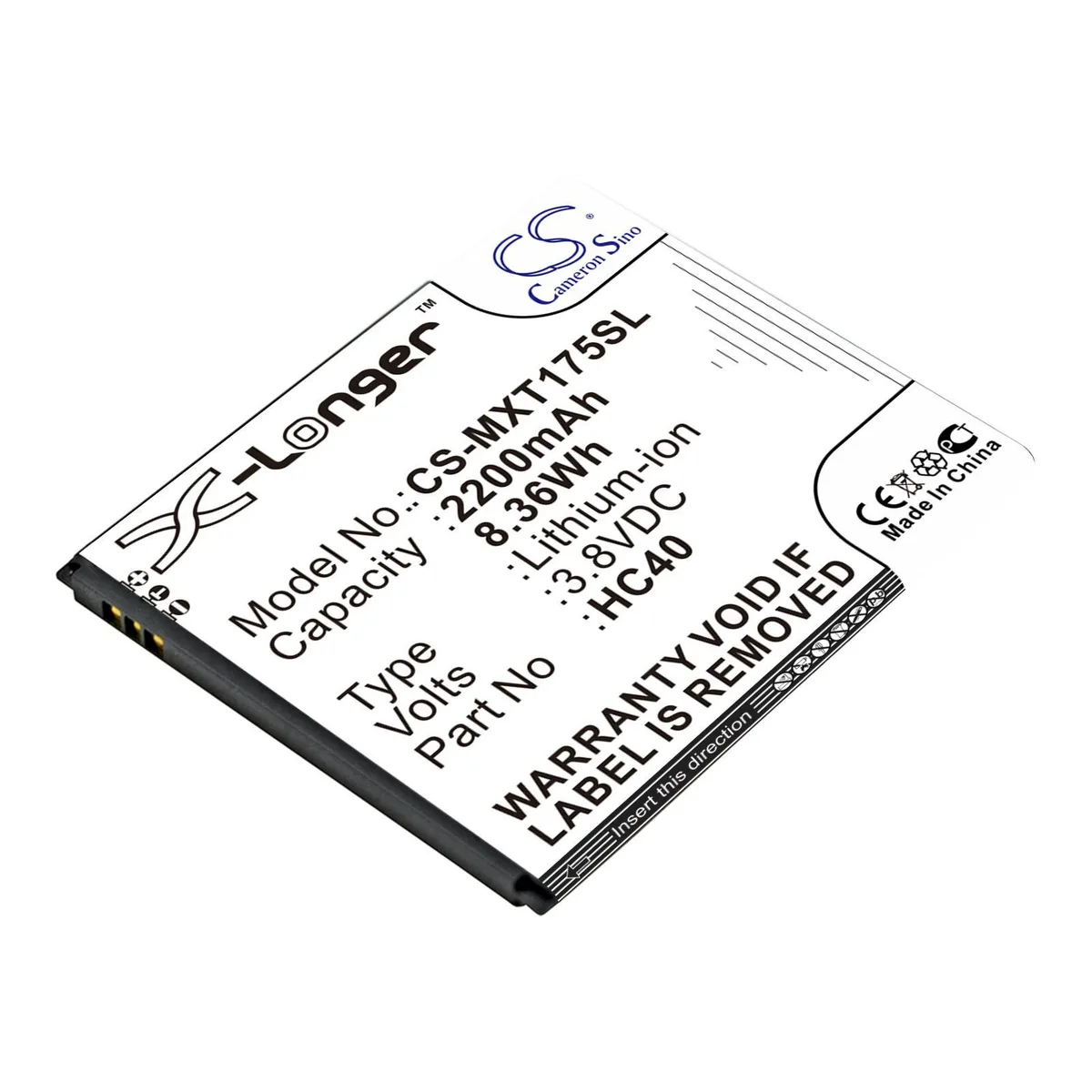 Rectangular replacement battery with gold contacts, black plastic casing