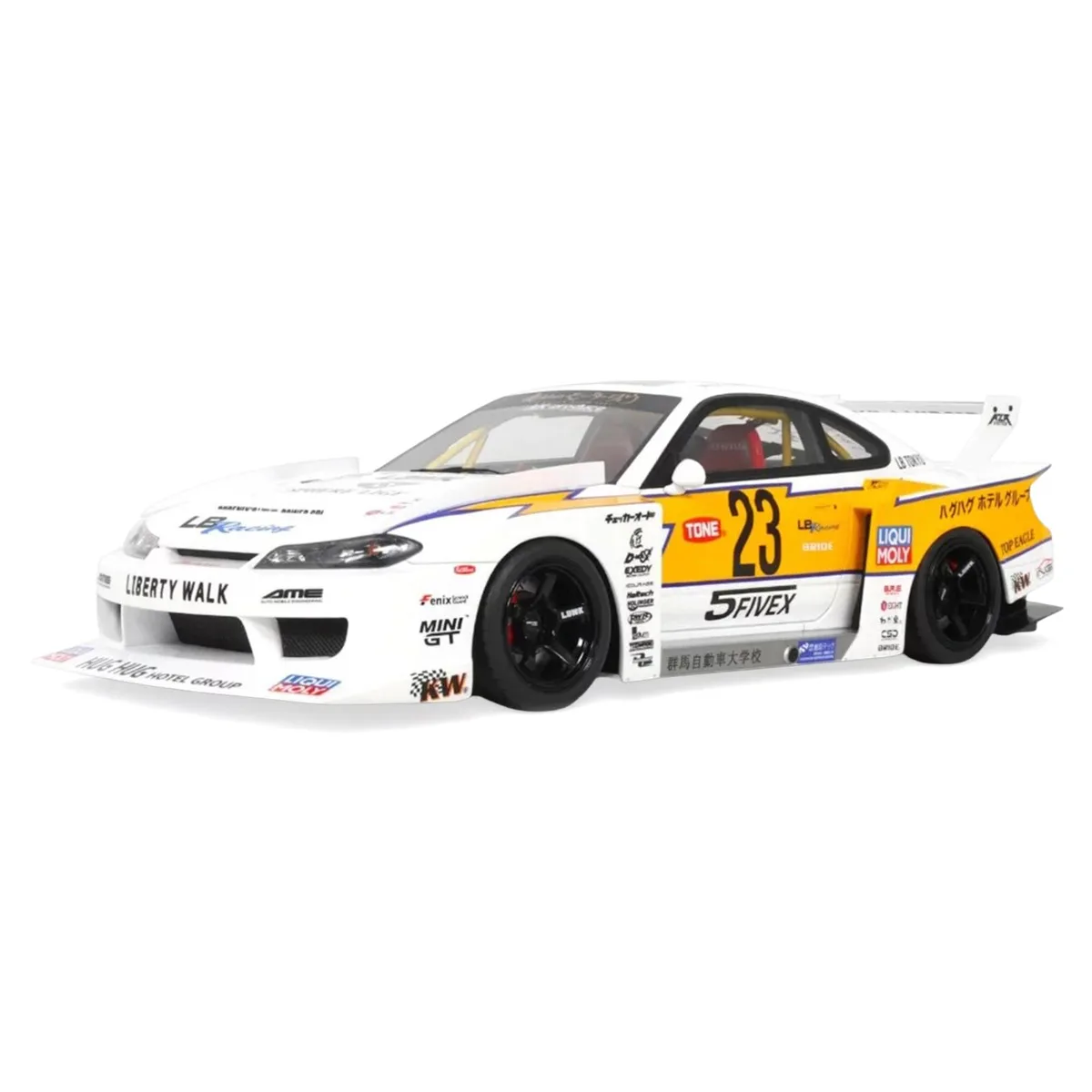 GT Spirit GT Spirit 2021 Nissan Silvia S15 LB-Super Silhouette RHD #23 White Yellow Stripes 1/18 hobby collectible — product photo