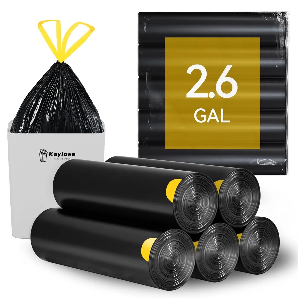 kaylowe HYZX-1512 2.6 gal trash bags 75 count 5 rolls — product photo