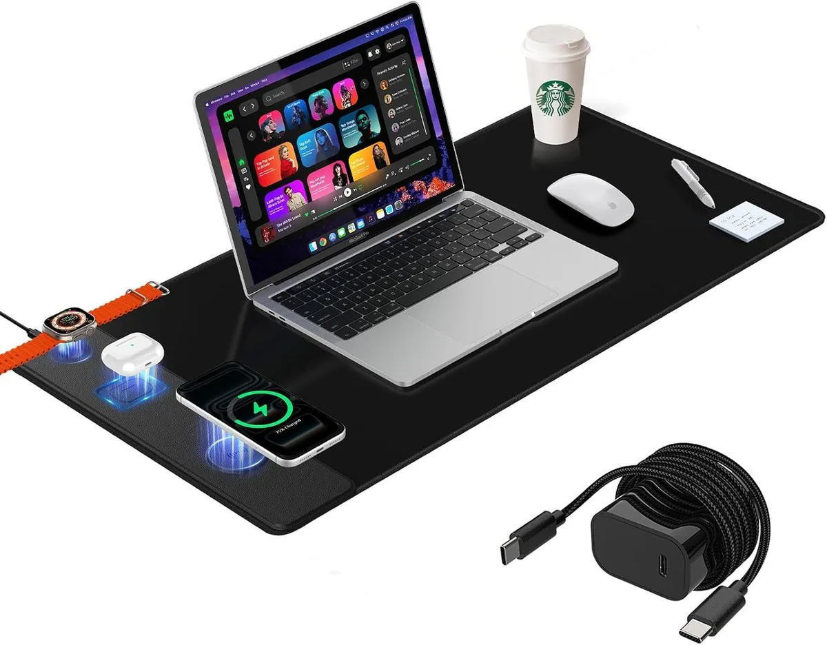BAOFENG BAOFENG Magnetic Wireless Charging Mouse Pad 31.5x15.7in 20W PD Charger Black — product photo