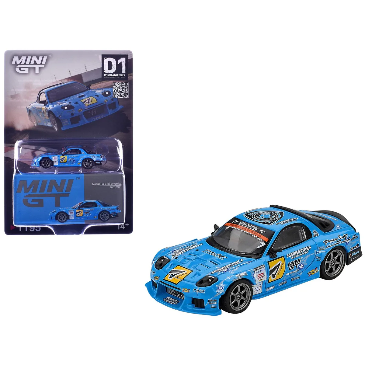 True True Mazda RX-7 RE-Amemiya RHD Blue D1GP 2025 Limited Edition 1/64 Diecast Hobby Collectible — product photo