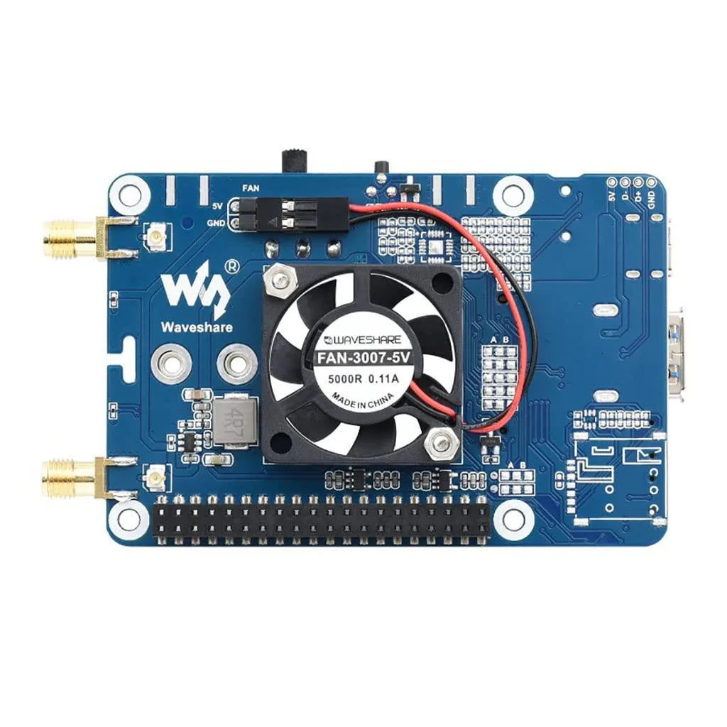 Green circuit board with USB 3.1 port M.2 slot and two SMA antenna connectors