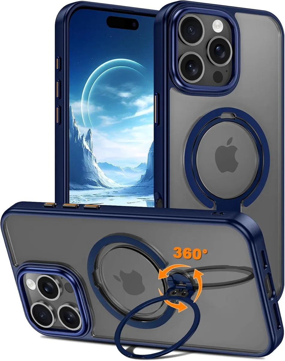 BONAEVER BONAEVER iPhone 16 Pro Case Dual 360° Spin Magnetic Stand Ring Blue — product photo