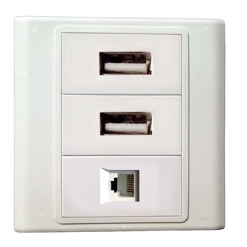 Roby Technology Co., Limited Roby Technology Co., Limited USB RJ11 Wall Plate 2×USB RJ11 White 3.39"×3.39" video accessory — product photo