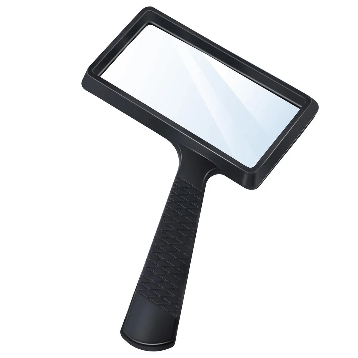 Black rectangular handheld magnifier, acrylic lens, non-slip handle, 12 pack