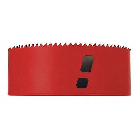 Morse MHS88 5.5 inch bi-metal hole saw, silver metal cylinder with aggressive teeth and side slot