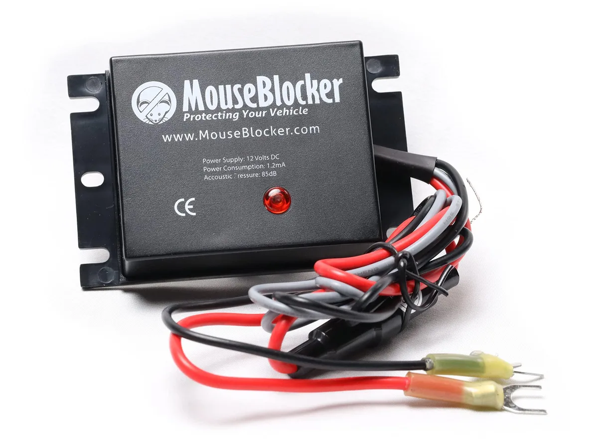 Small rectangular ultrasonic pest deterrent unit with two wire leads