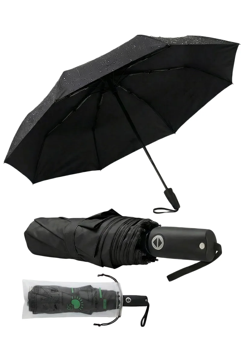 BAODINI Compact Travel Umbrella Clear Auto Open Close UPF 50+ 42-inch arc 11.4in folded .75lb — product photo