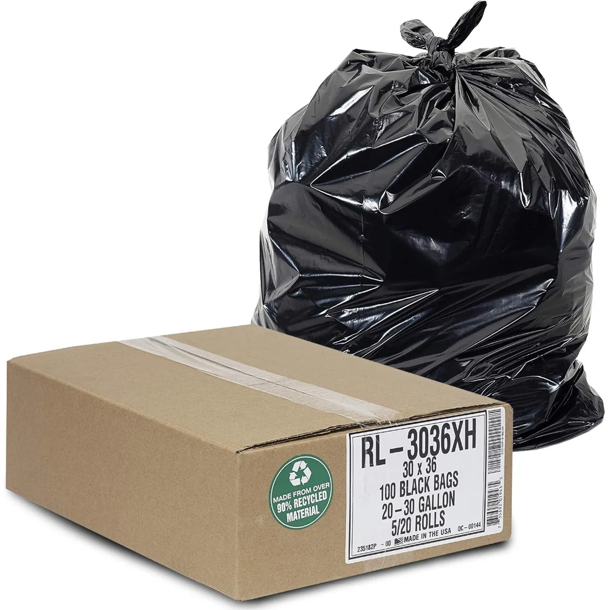 Aluf Plastics RL-3036XH 30" x 36" 1.5 MIL 30 Gallon 100 Count Black Trash Bags — product photo