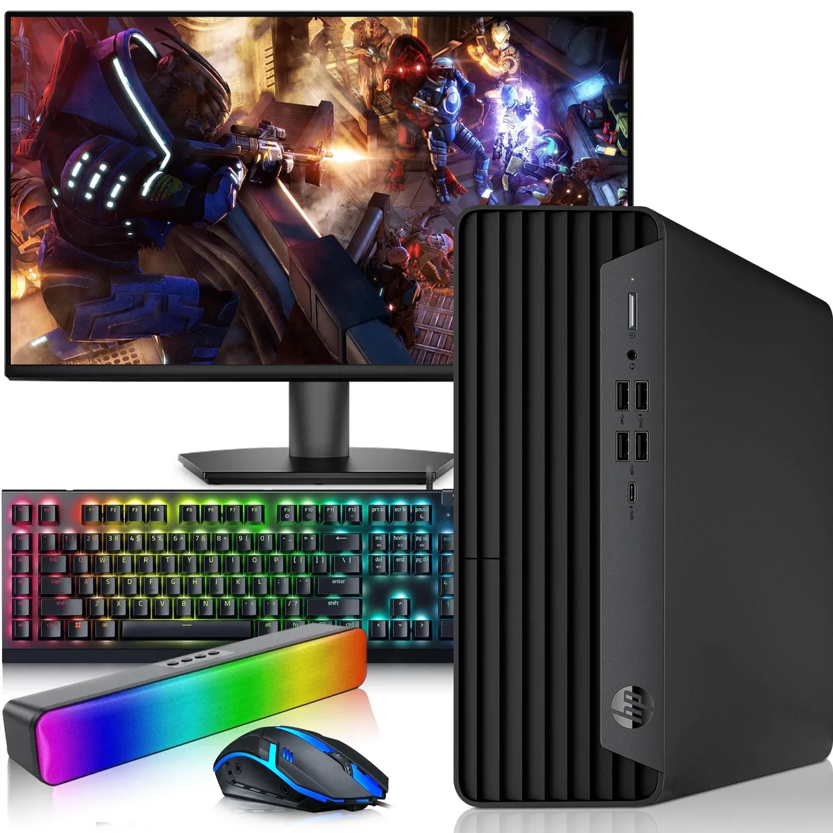 HP HP G6 Gaming Desktop PC Intel Core i5-10500 16GB DDR4 512GB SSD GT 1030 24in Monitor Win11 Pro — product photo