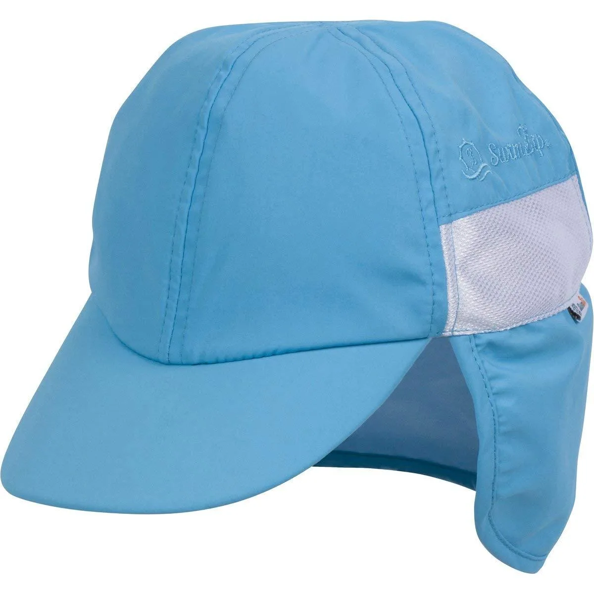 Black sun hat with wide brim and neck flap, polyester fabric, adjustable chin strap, Luminosity Gaming logo