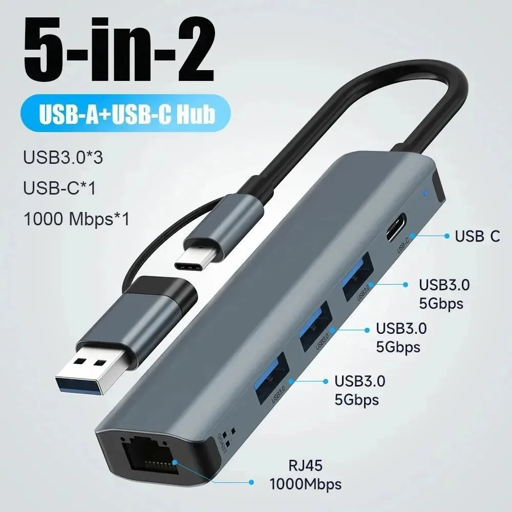 WRIARICH WRIARICH BYL-2208 5-in-1 USB-C to Gigabit Ethernet Hub Gray — product photo