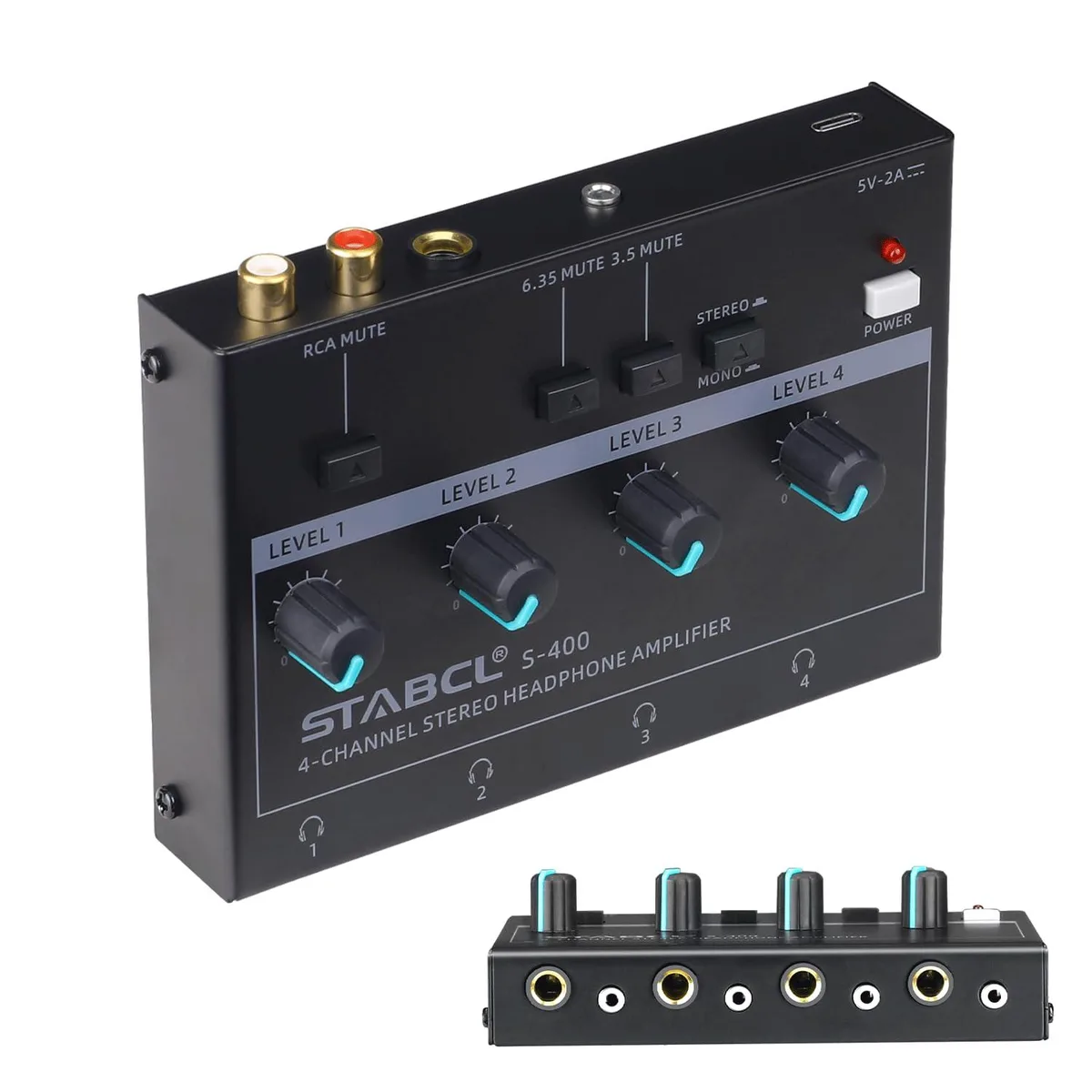  STABCL 4 Channel Headphone Amplifier Stereo Mono Splitter 3.5mm 6.35mm RCA Input 8 Outputs — product photo