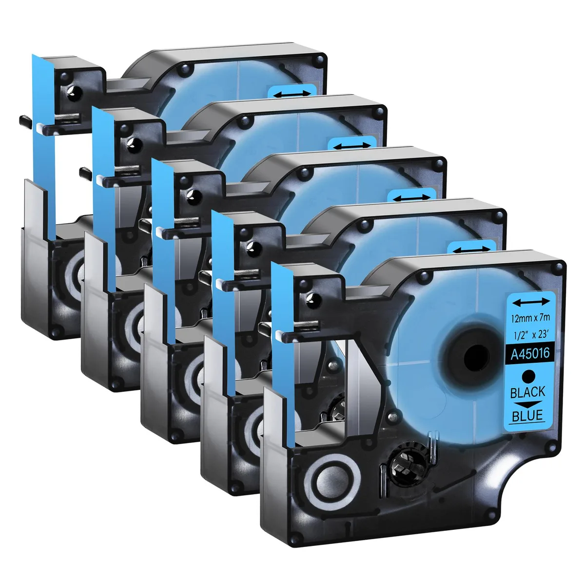 GREENCYCLE GREENCYCLE D1 Label Tape 5 Pack Black on Blue 12mm 23ft — product photo