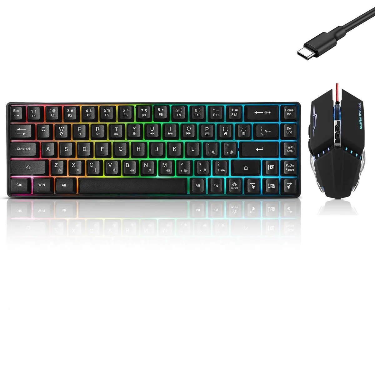  Guiheng 60% 61-Key RGB Gaming Keyboard &amp; Mouse Combo 3200 DPI Black — product photo