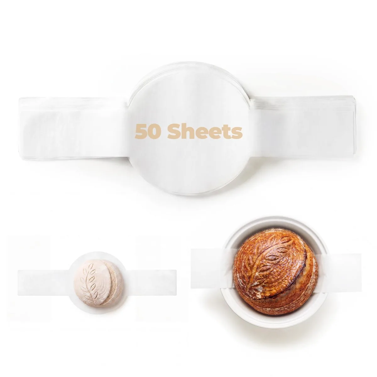 Stack of fifty round unbleached parchment sheets with long handles