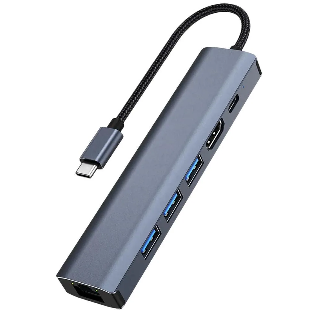 WRIARICH WRIARICH BYL-2210 USB C 6-in-1 hub 4K HDMI Gigabit Ethernet 100W PD 3×USB 3.0 — product photo