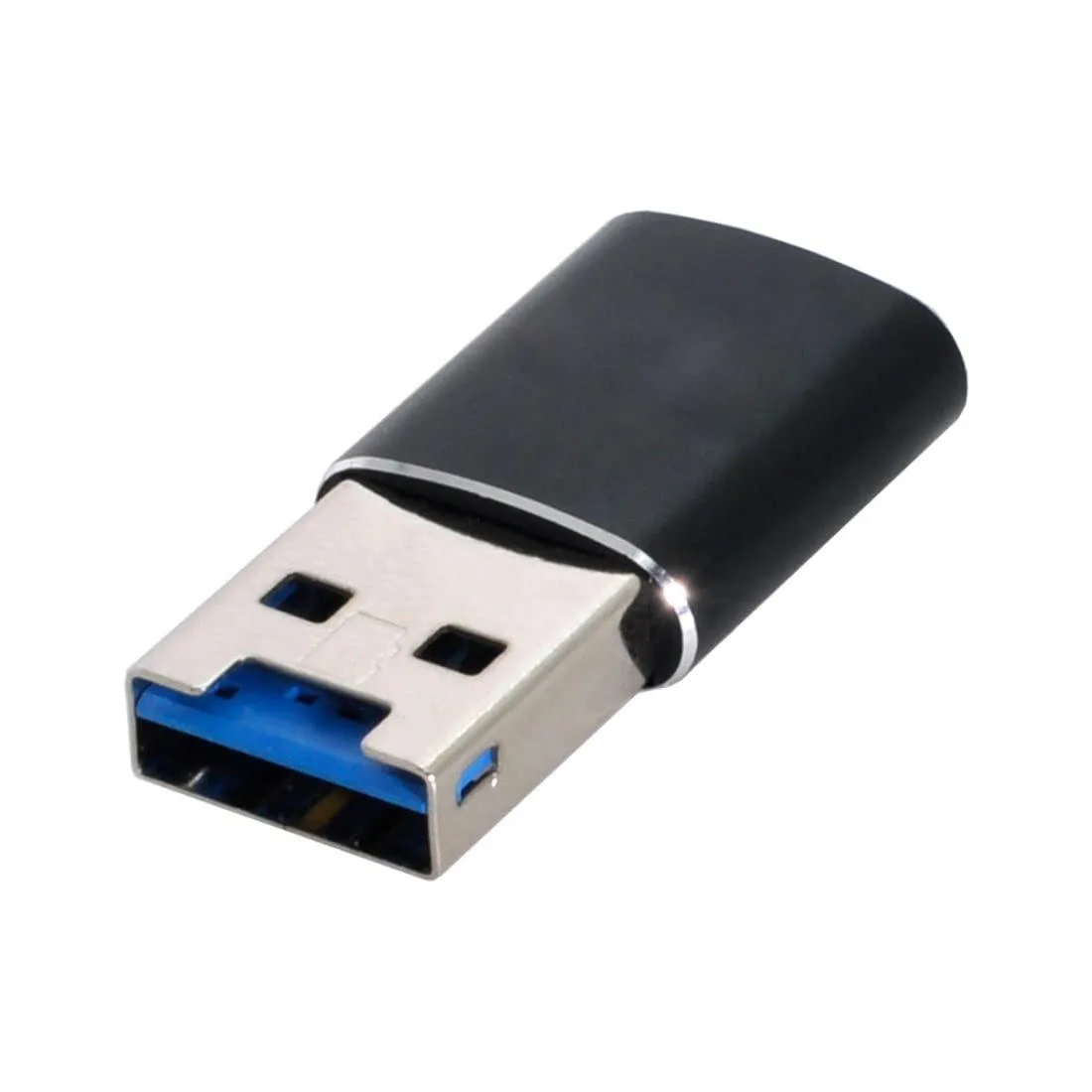Small black USB 3.0 Micro SD card reader with silver connector