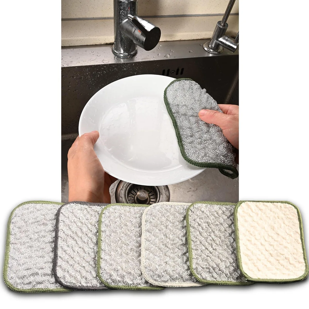 Six silver-thread microfibre pads rectangular thin finish