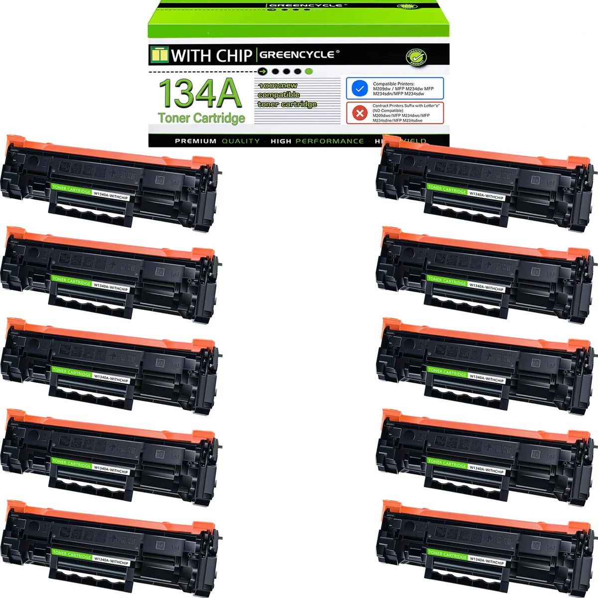 GREENCYCLE GREENCYCLE 134A-CHIP Compatible Toner Cartridge 10 Pack Black — product photo